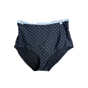 Unique Vintage Black White Polka High Waist With Ruffle Bikini Bottom 1X NWOT